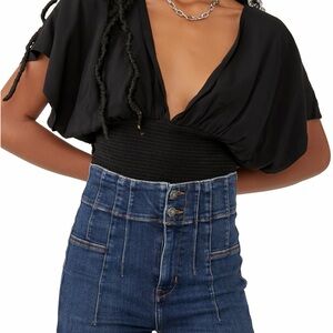 Free People Ava V-Neck Tie-Back Top – Black – Size XS